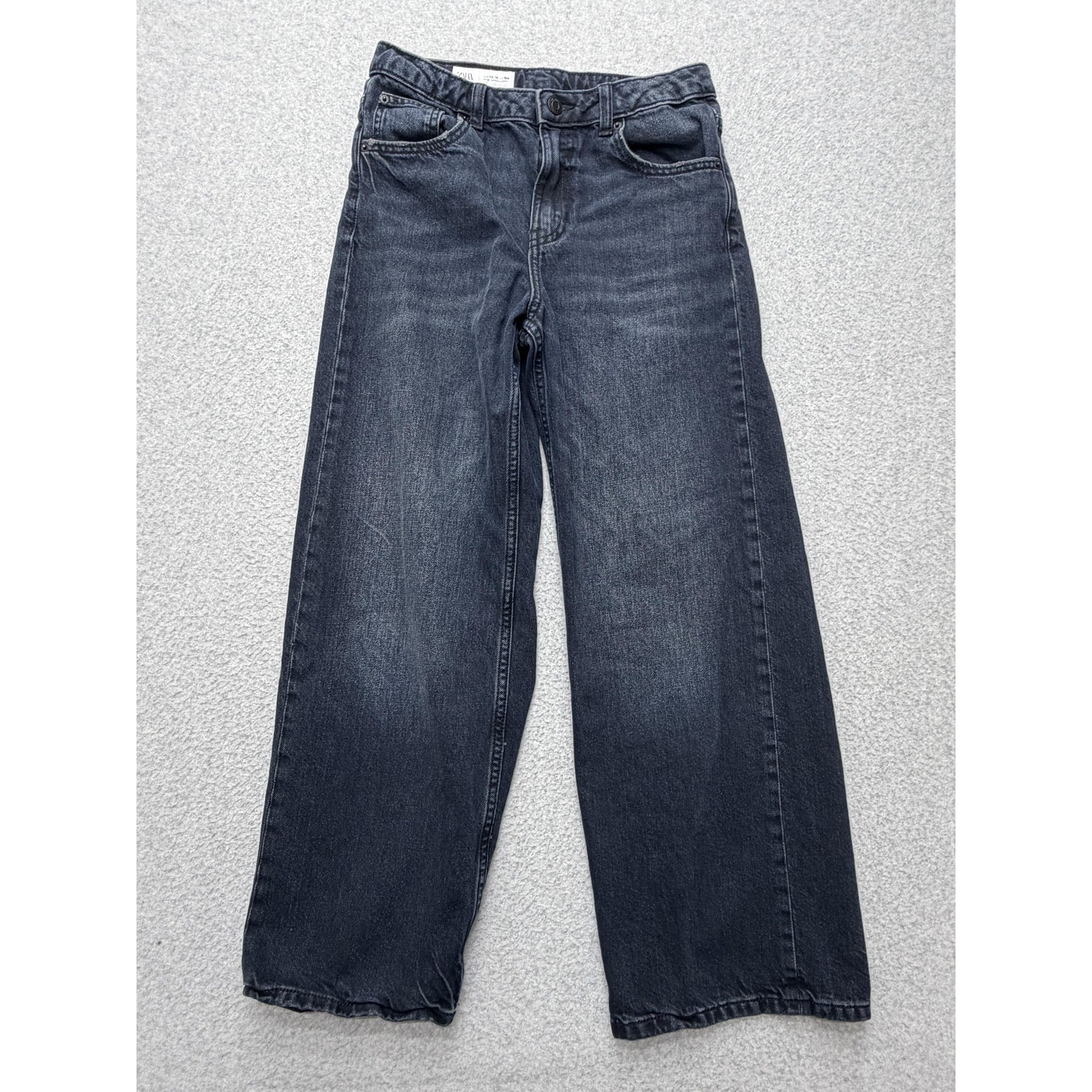 Zara Jeans Youth 14-16 Gray Wide Leg Denim 5 Pocket Casual Classic Fit Teens